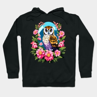 A Cute Short Eared Owl Surrounded by Bold Vibrant Spring Flowers Hoodie